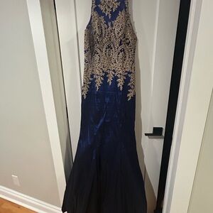 Elegant Navy and Gold Evening Gown